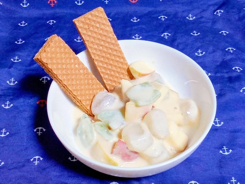 わらび餅とさしみこんにゃくで蜂蜜塩レモンヨーグルト